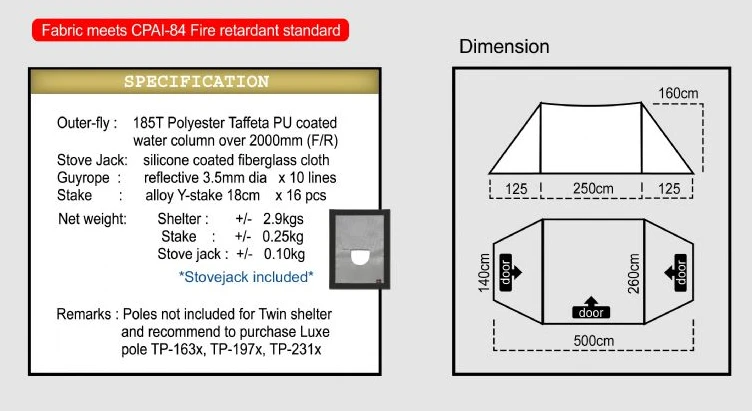 Luxe Outdoor Twin Shelter With Stove Jack 4p Tent 9 Luxe Outdoor Twin Shelter With Stove Jack 4p Tent - Billede 7